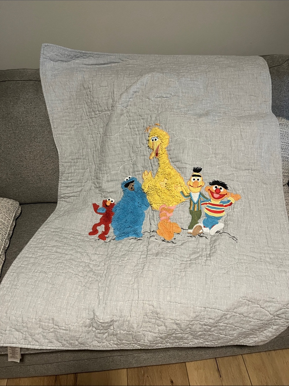Pottery Barn Kids Gray Sesame Street Quilt and Bedding set for Toddler Bed